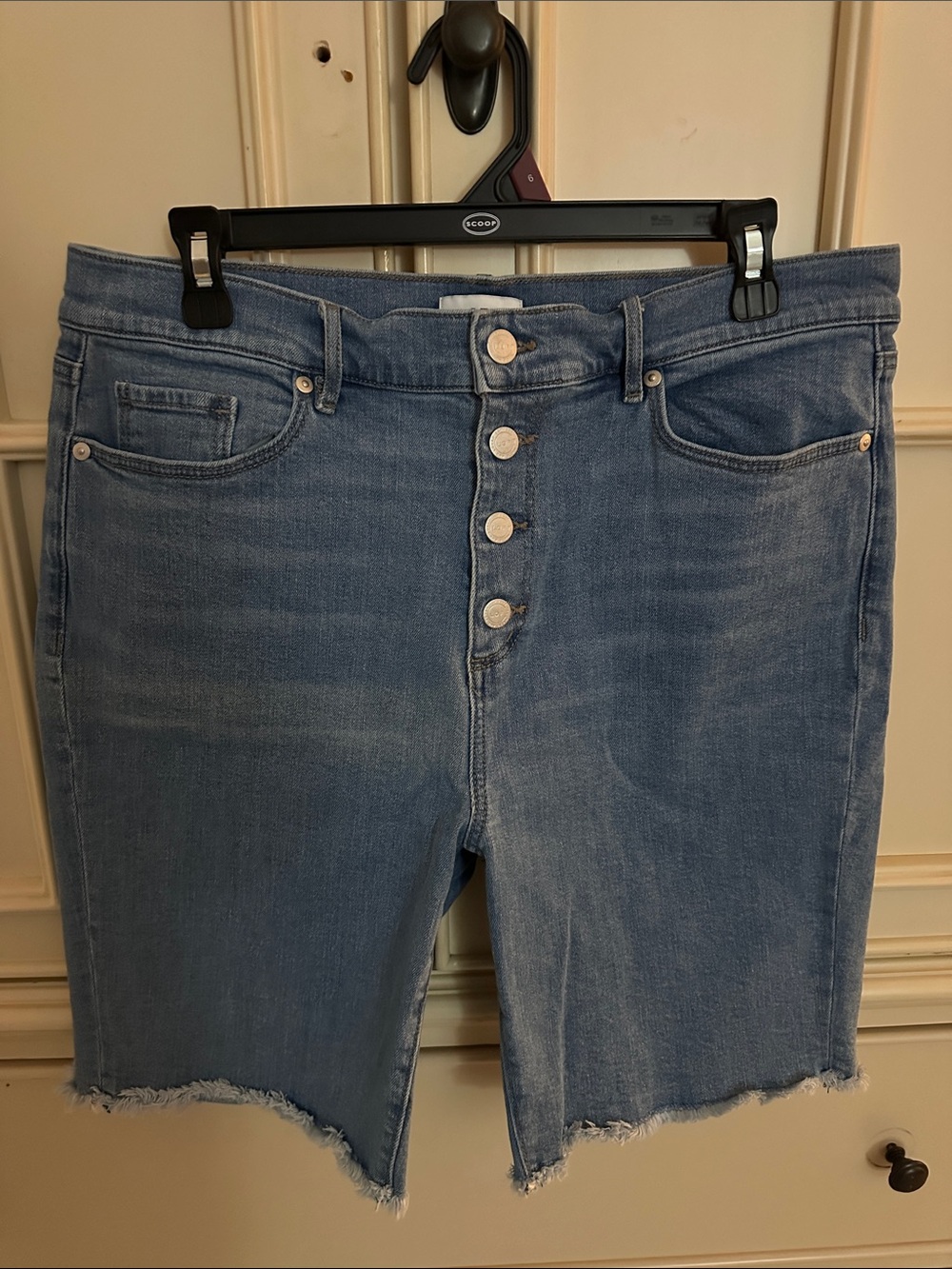 LOFT Light Blue Button-Fly Denim Bermuda Shorts